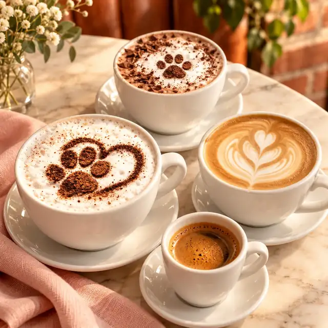 Lattes with paw-print latte art